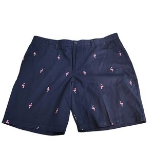 Charleston Threads Blue and Pink Flat Front Casual Shorts with Flamingo Pattern